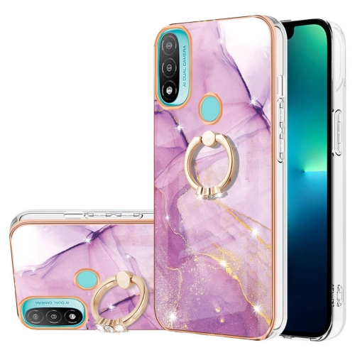 

For Motorola Moto E20/E30/E40 Electroplating Marble Pattern IMD TPU Shockproof Phone Case with Ring Holder(Purple 001)