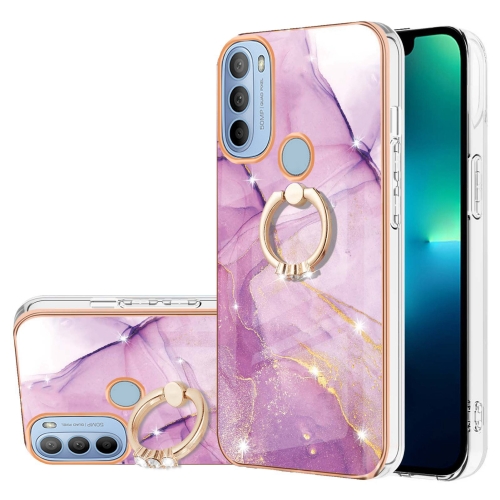 

For Motorola Moto G31/G41 Electroplating Marble Pattern IMD TPU Shockproof Phone Case with Ring Holder(Purple 001)