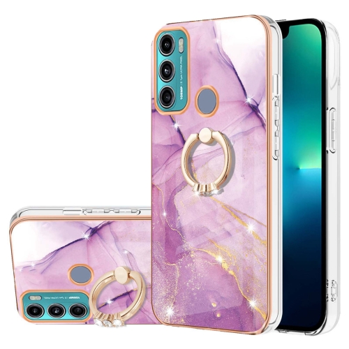 

For Motorola Moto G60/G40 Fusion Electroplating Marble Pattern IMD TPU Shockproof Phone Case with Ring Holder(Purple 001)