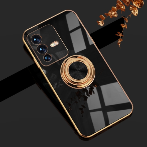 

For vivo S12 6D Electroplating Full Coverage Silicone Phone Case with Magnetic Ring Holder(Black)