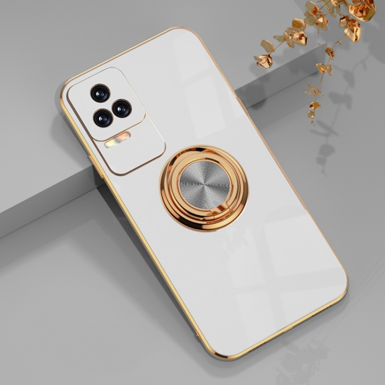 

For Xiaomi Redmi K40S 6D Electroplating Full Coverage Silicone Phone Case with Magnetic Ring Holder(White)