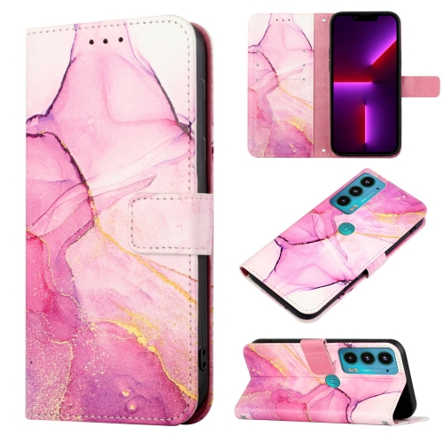 

For Motorola Edge 20 PT003 Marble Pattern Flip Leather Phone Case(Pink Purple Gold LS001)