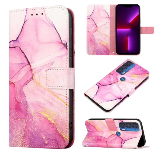 

For Motorola Edge 2021 PT003 Marble Pattern Flip Leather Phone Case(Pink Purple Gold LS001)