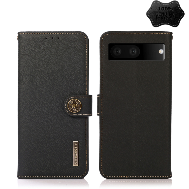 

For Google Pixel 7 5G KHAZNEH Custer Genuine Leather RFID Phone Case(Black)
