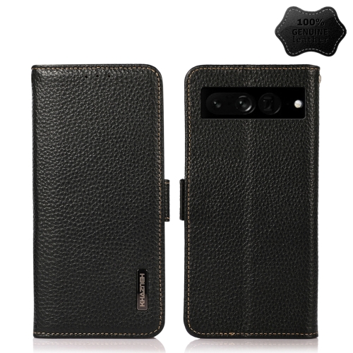 

For Google Pixel 7 Pro 5G KHAZNEH Side-Magnetic Litchi Genuine Leather RFID Phone Case(Black)