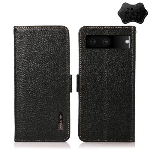 

For Google Pixel 7 5G KHAZNEH Side-Magnetic Litchi Genuine Leather RFID Phone Case(Black)