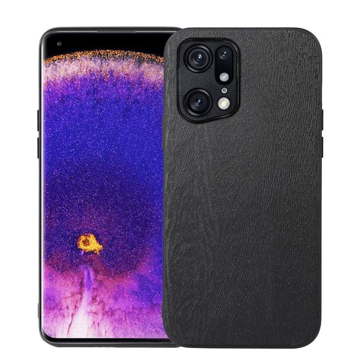 

For OPPO Find X5 Pro Wood Texture PU Phone Case(Black)