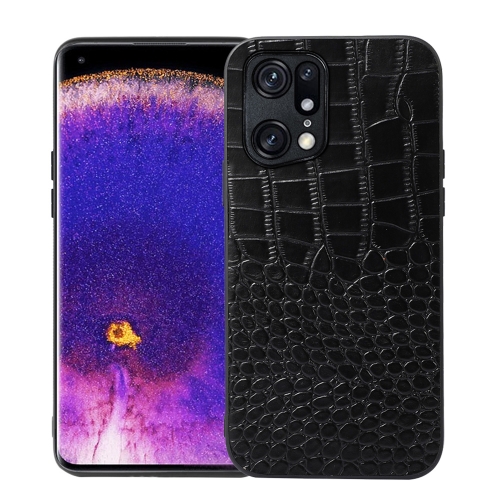 

For OPPO Find X5 Pro Crocodile Top Layer Cowhide Leather Phone Case(Black)