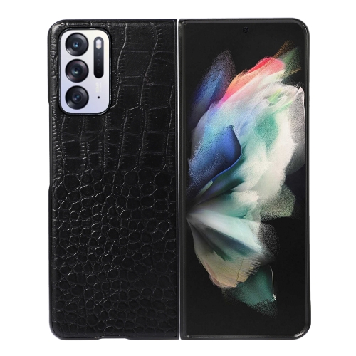 

For OPPO Find N Crocodile Top Layer Cowhide Leather Phone Case(Black)