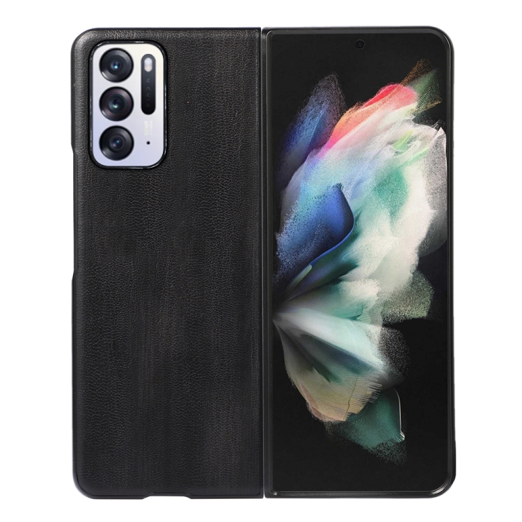 

For OPPO Find N Yellow Cow Texture PU Phone Case(Black)