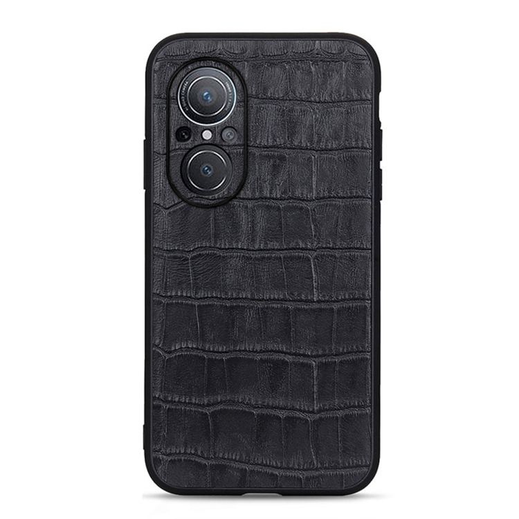 

For Huawei nova 9 SE Fine Hole Crocodile Texture Genuine Leather Phone Case(Black)