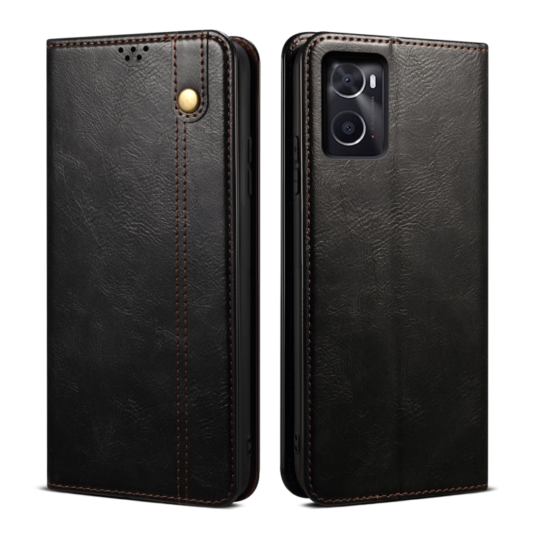 

For OPPO A96 5G / Reno7 Z 5G Oil Wax Crazy Horse Texture Leather Phone Case(Black)