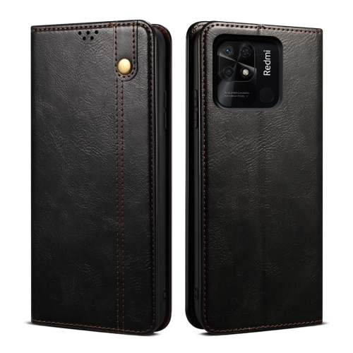 

For Xiaomi Redmi 10C Oil Wax Crazy Horse Texture Leather Phone Case(Black)