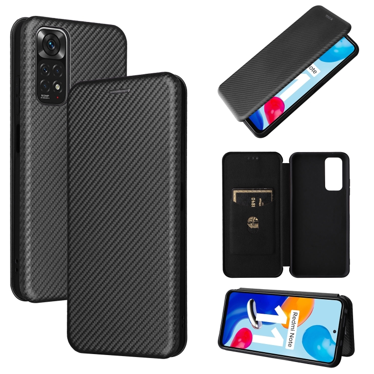 

For Xiaomi Redmi Note 11 4G / Note 11S 4G Carbon Fiber Texture Magnetic Leather Phone Case(Black)