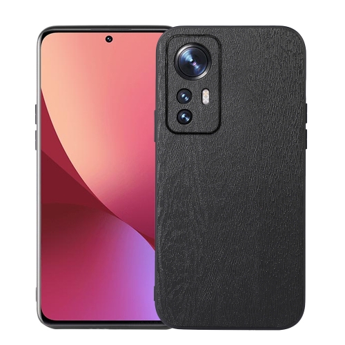 

For Xiaomi 12 Pro Wood Texture PU Phone Case(Black)