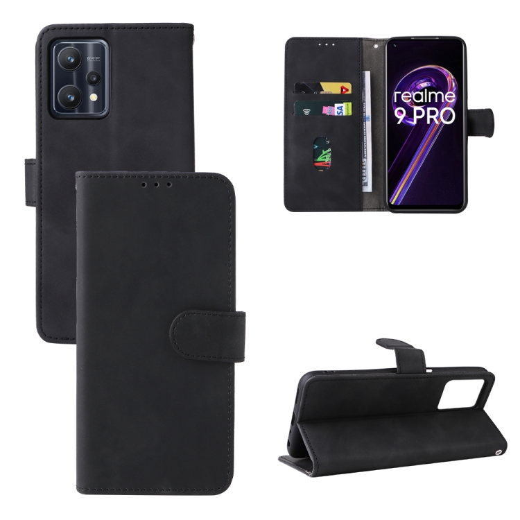 

For OPPO Realme 9 Pro Skin Feel Magnetic Buckle Calf Texture Leather Phone Case(Black)