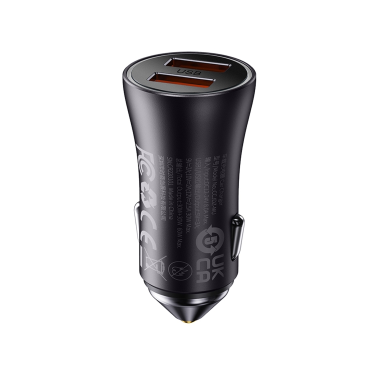

Baseus CCJDZ-MU 60W Dual USB Fast Charging Car Charger(Dark Grey)