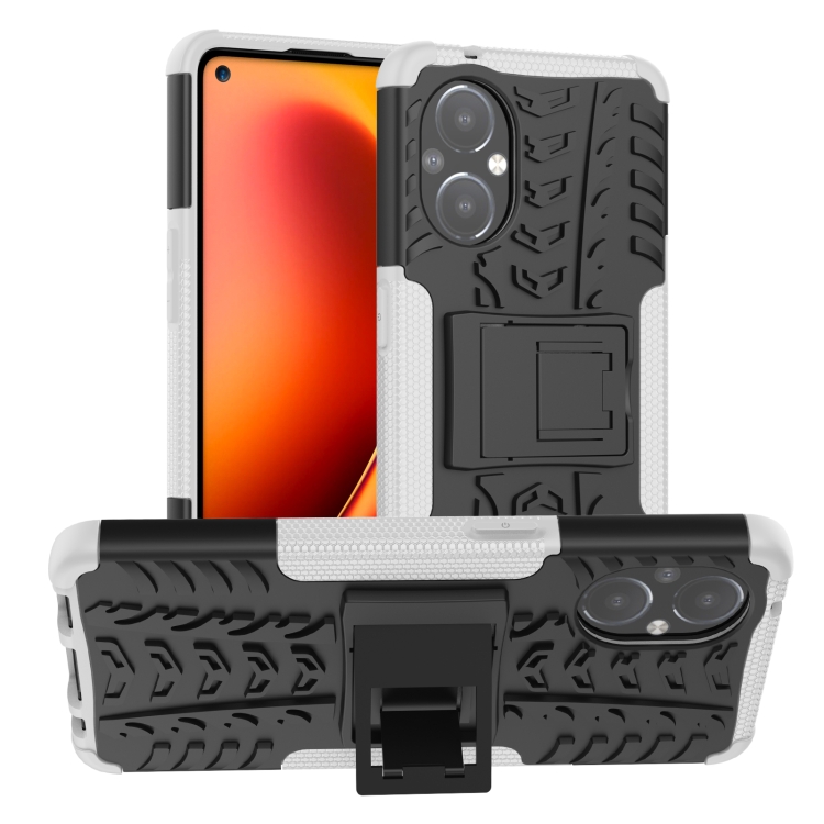 

For OnePlus Nord N20 5G Tire Texture Shockproof TPU+PC Phone Case with Holder(White)
