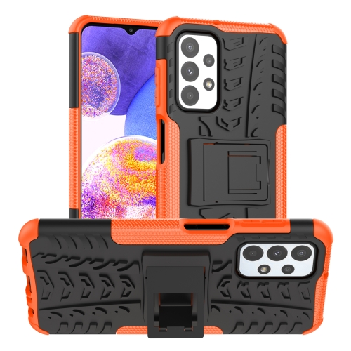 

For Samsung Galaxy A23 Tire Texture Shockproof TPU+PC Phone Case with Holder(Orange)