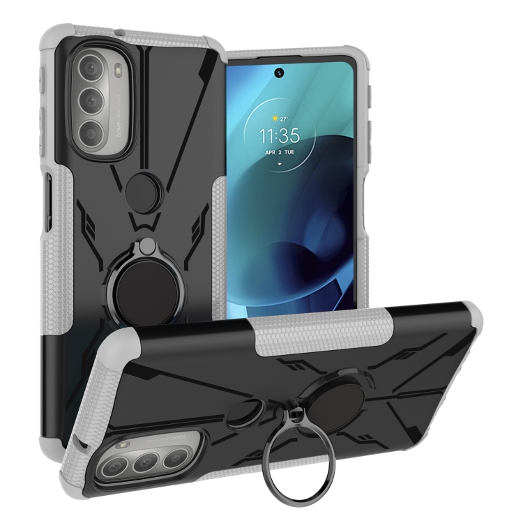 

For Motorola Moto G51 5G Armor Bear Shockproof PC + TPU Phone Protective Case with Ring Holder(White)