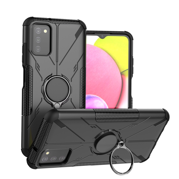 

For Samsung Galaxy A03s(EU) Armor Bear Shockproof PC + TPU Phone Protective Case with Ring Holder(Black)