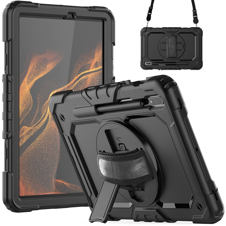 

For Samsung Galaxy Tab S8 11 inch SM-X700 Silicone + PC Tablet Case with Shoulder Strap(Black)