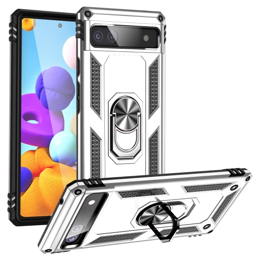 

For Google Pixel 6A Shockproof TPU + PC Protective Case with 360 Degree Rotating Holder(Silver)
