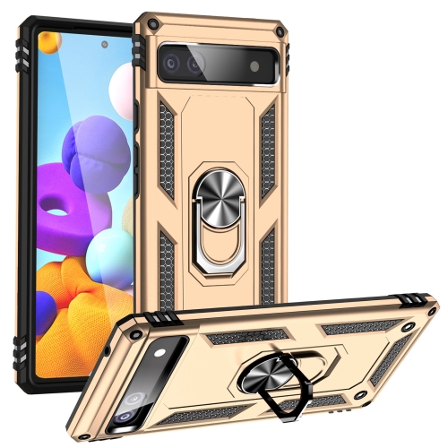 

For Google Pixel 6A Shockproof TPU + PC Protective Case with 360 Degree Rotating Holder(Gold)