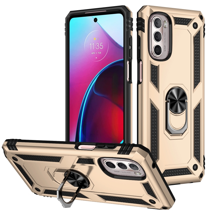 

For Motorola Moto G Stylus 2022 Shockproof TPU + PC Phone Case with Holder(Gold)