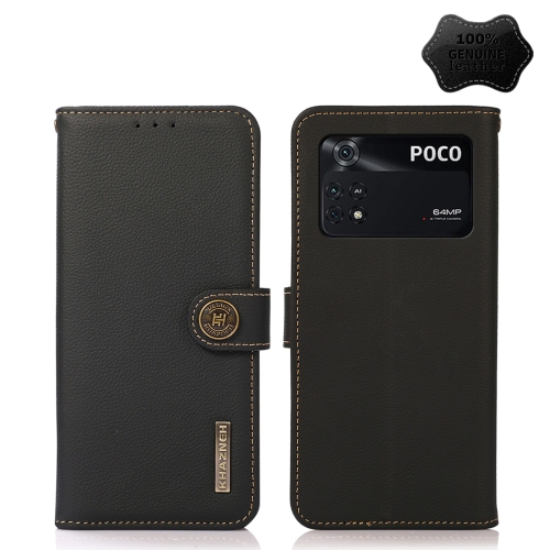 

For Xiaomi Poco M4 Pro 4G KHAZNEH Custer Genuine Leather RFID Phone Case(Black)