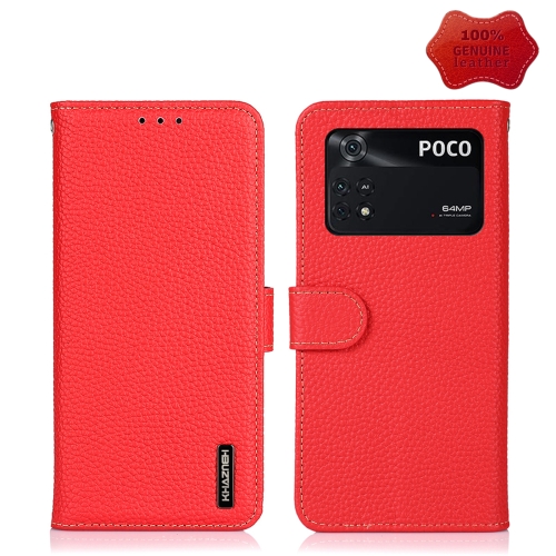 

For Xiaomi Poco M4 Pro 4G KHAZNEH Litchi Genuine Leather Phone Case(Red)