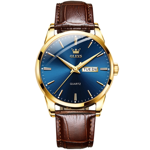 

OLEVS 6898 Men Fashion Waterproof Dual Calendar Quartz Watch(Brown Blue)