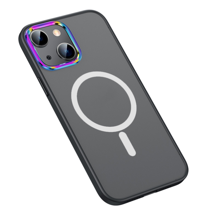 

For iPhone 13 MagSafe Colorful Metal Lens Ring Matte PC + TPU Phone Case(Black)
