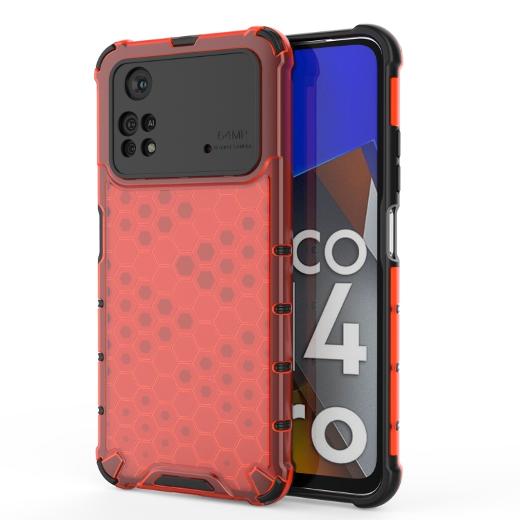 

For Xiaomi Poco M4 Pro 4G Shockproof Honeycomb PC + TPU Case(Red)