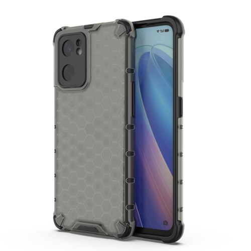 

For OPPO Reno7 SE 5G Shockproof Honeycomb PC + TPU Phone Case(Black)