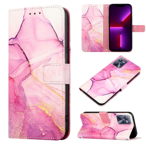 

For OPPO Realme C35 PT003 Marble Pattern Flip Leather Phone Case(Pink Purple Gold LS001)