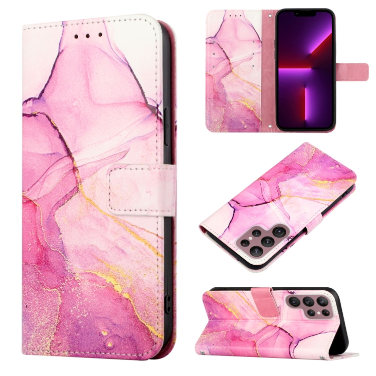 

For Samsung Galaxy S22 Ultra 5G PT003 Marble Pattern Flip Leather Phone Case(Pink Purple Gold LS001)