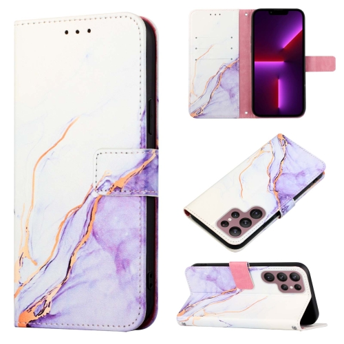 

For Samsung Galaxy S22 Ultra 5G PT003 Marble Pattern Flip Leather Phone Case(White Purple LS006)