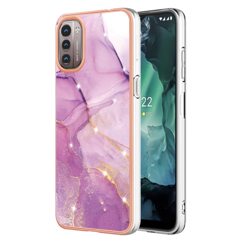 

For Nokia G21 / G11 Electroplating Marble Pattern Dual-side IMD TPU Phone Case(Purple 001)