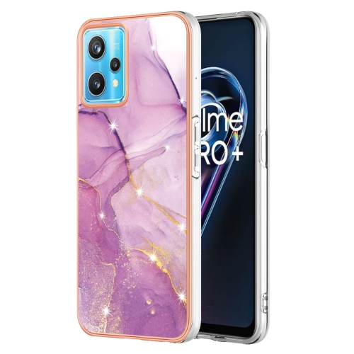 

For Realme 9 Pro+ Electroplating Marble Pattern Dual-side IMD TPU Phone Case(Purple 001)