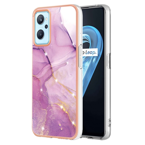 

For Realme 9i Electroplating Marble Pattern Dual-side IMD TPU Phone Case(Purple 001)