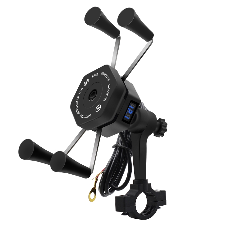 

CS-878B1 Motorcycle X-type Plastic Wireless Fast Charging Bracket with Voltmeter(Black)