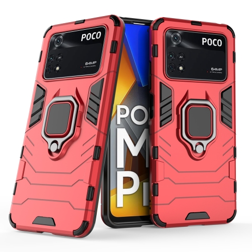 

For Xiaomi Poco M4 Pro 4G Shockproof PC + TPU Protective Phone Case with Magnetic Ring Holder(Red)