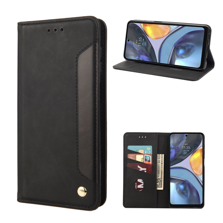 

For Motorola Moto G22 Skin Feel Splicing Leather Phone Case(Black)