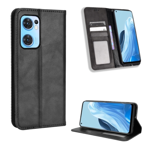 

For OPPO Reno7 5G / Find X5 Lite Magnetic Buckle Retro Texture Leather Phone Case(Black)