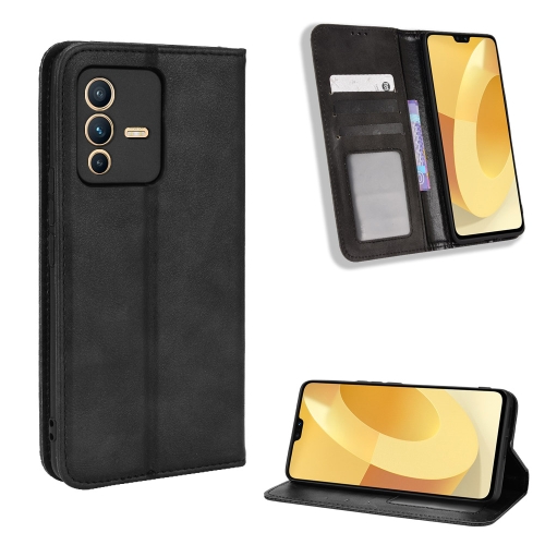 

For vivo S12 / V23 5G Magnetic Buckle Retro Texture Leather Phone Case(Black)