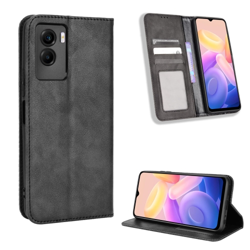 

For vivo Y55s 5G Magnetic Buckle Retro Texture Leather Phone Case(Black)