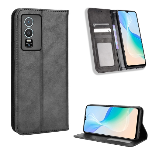 

For vivo Y76 5G Magnetic Buckle Retro Texture Leather Phone Case(Black)