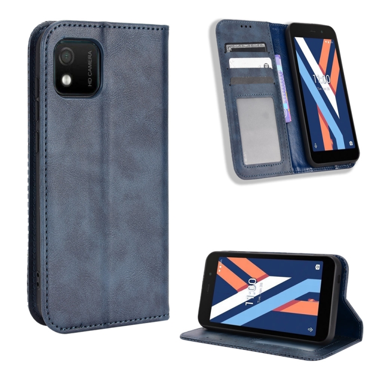 

For Wiko Y52 Magnetic Buckle Retro Texture Leather Phone Case(Blue)
