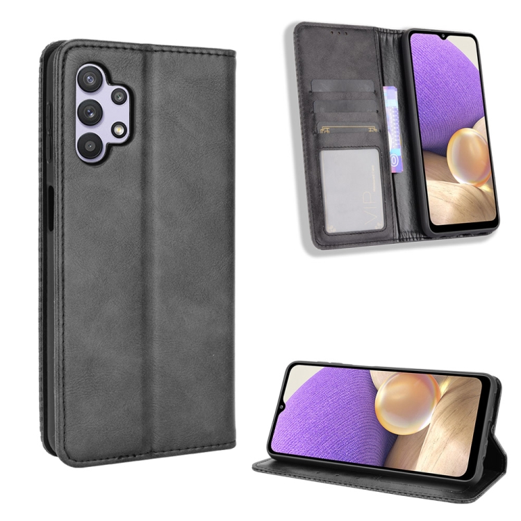 

For Samsung Galaxy A13 4G Magnetic Buckle Retro Texture Leather Phone Case(Black)